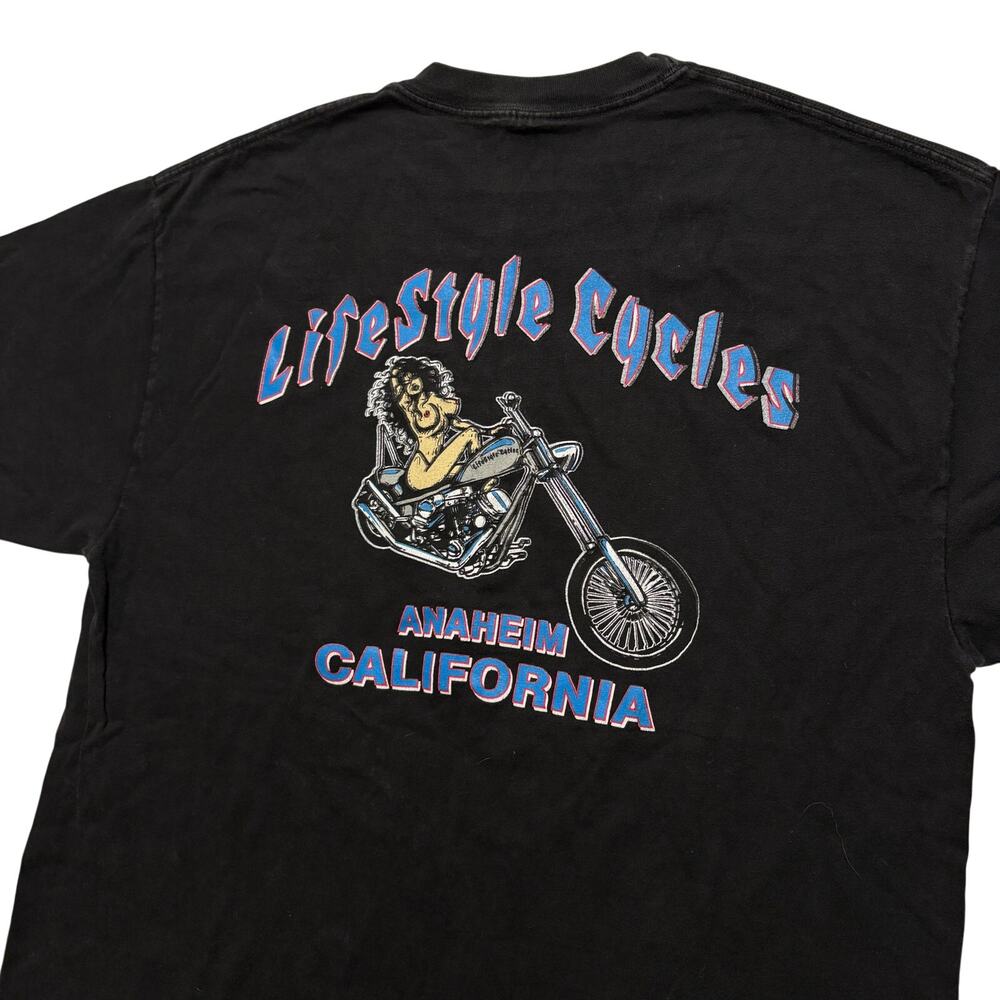 VTG Y2K Get A Life Naked Girl Motorcycle Graphic T-Shirt Black Men's L